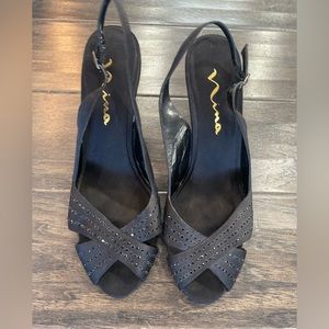 Nina Black Satin Dressy Heels